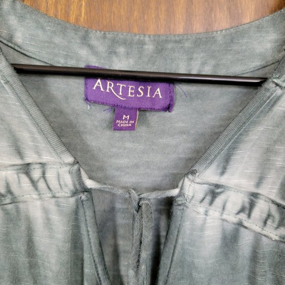 Artesia Forest Green Boho Chic Pullover Top with Tassels Size Medium - Picture 3 of 12